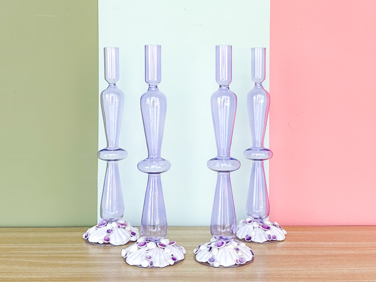 Pair of Shellegance Lavender Candle Holders