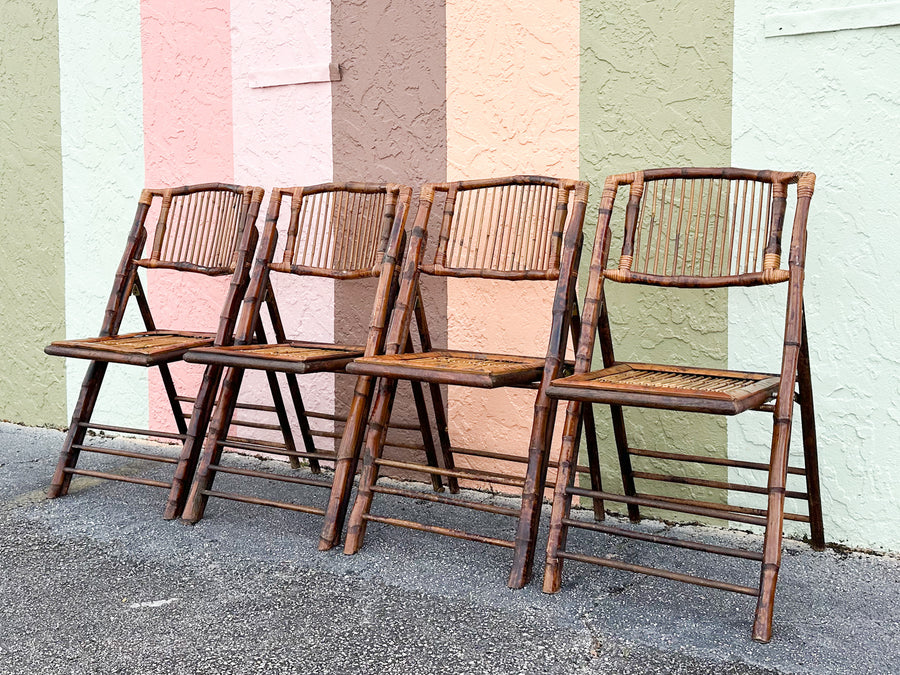 Set of Four Bamboo Folding Chairs