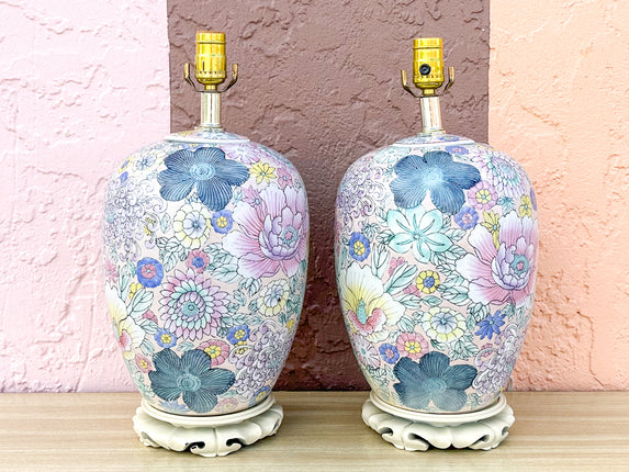 Pair of Porcelain Floral Lamps