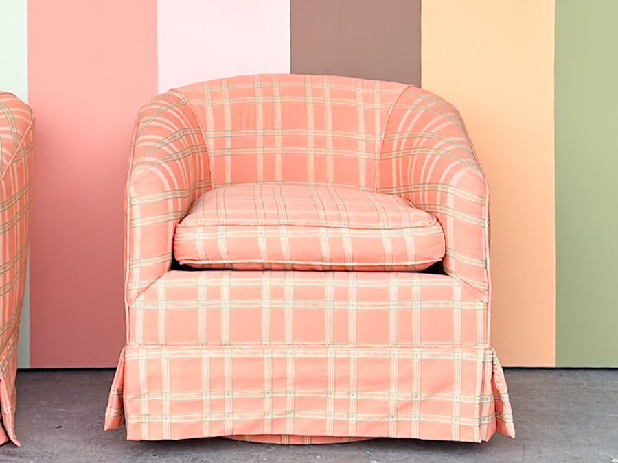 Pair of Coral Swivel Barrel Chairs