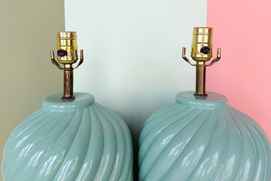 Pair of Turquoise Swirl Lamps
