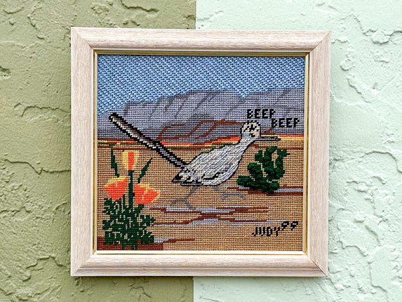 Beep Beep Roadrunner Needlepoint Framed Art