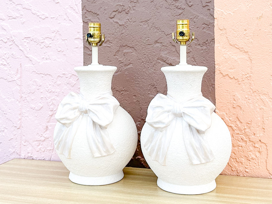 Pair of Adorable Plaster Bow Lamps
