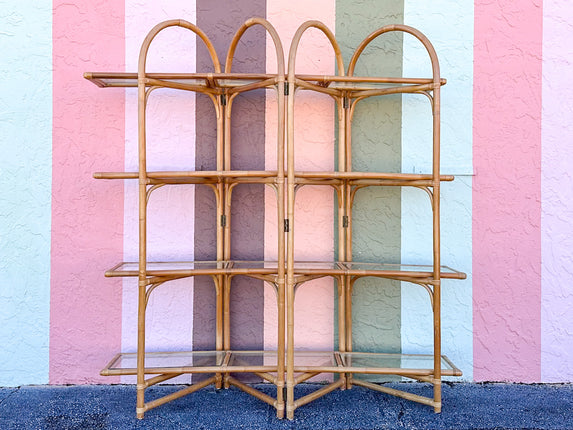 Old Florida Rattan Accordion Etagere