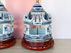 Pair of Blue and White Ceramic Birdcage Lamps