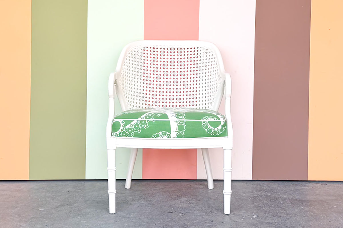 Faux Bamboo and Cane Barrel Chair