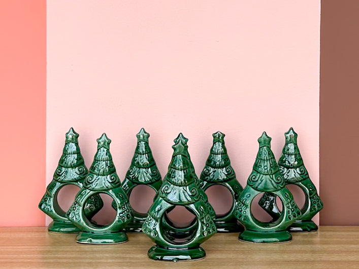 Set of Eight Ceramic Tree Napkin Rings
