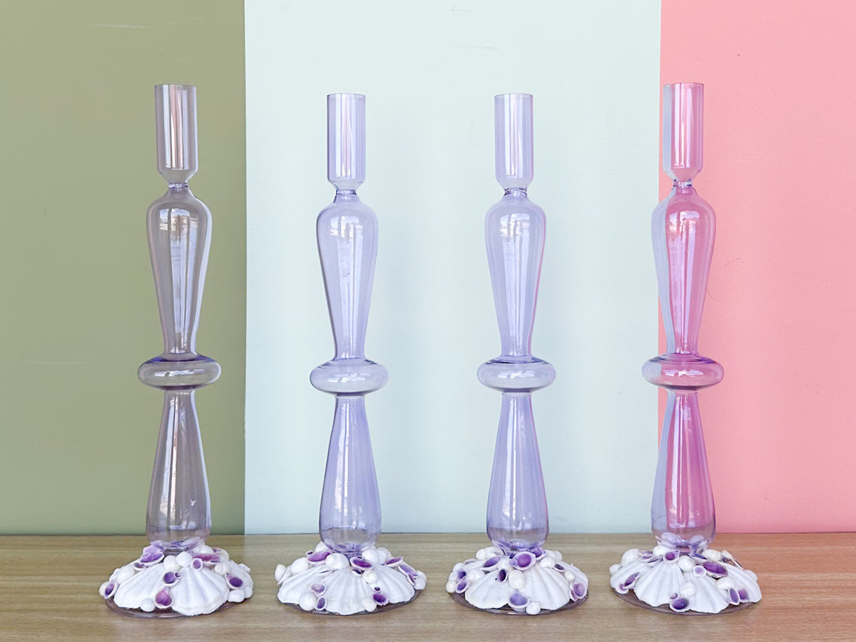 Pair of Shellegance Lavender Candle Holders