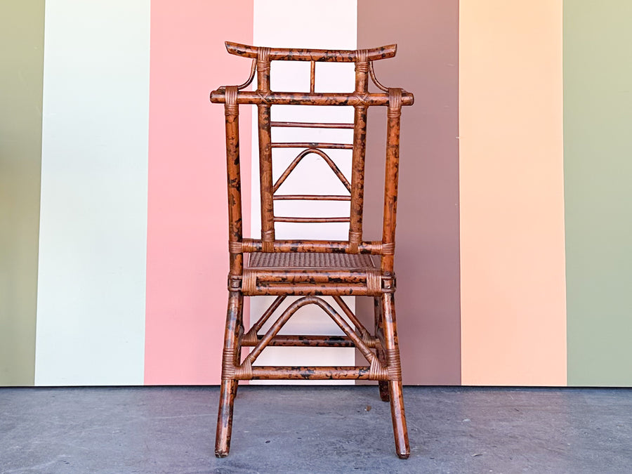 Tortoiseshell Rattan Pagoda Desk and Chair
