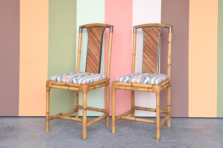 Set of Four Pencil Reed Rattan Dining Chairs