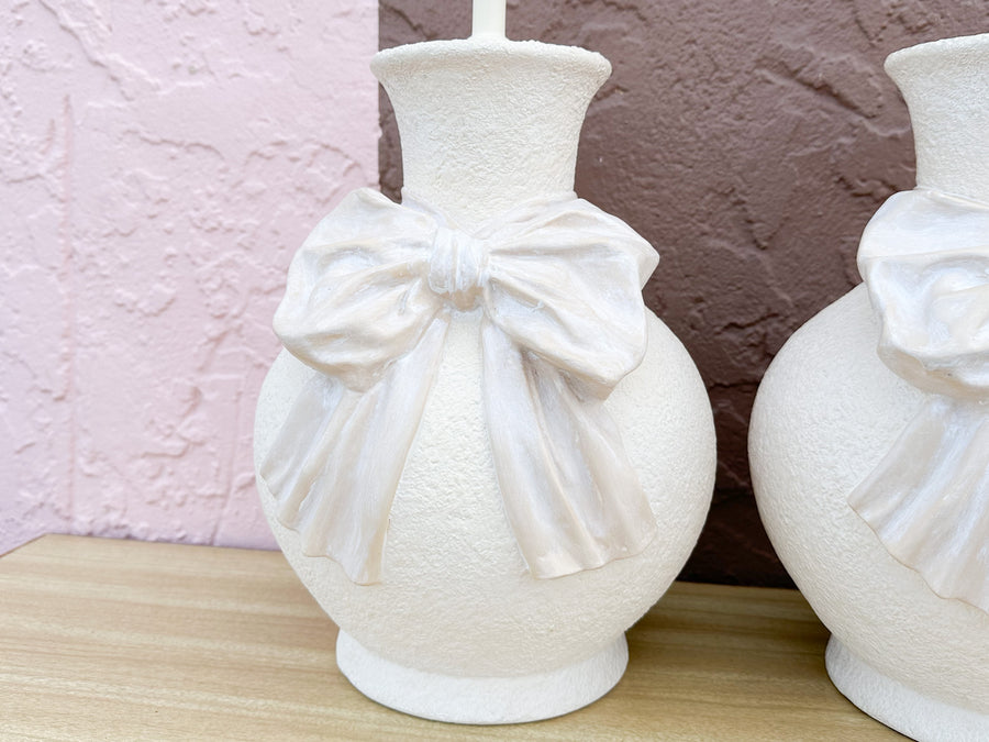 Pair of Adorable Plaster Bow Lamps