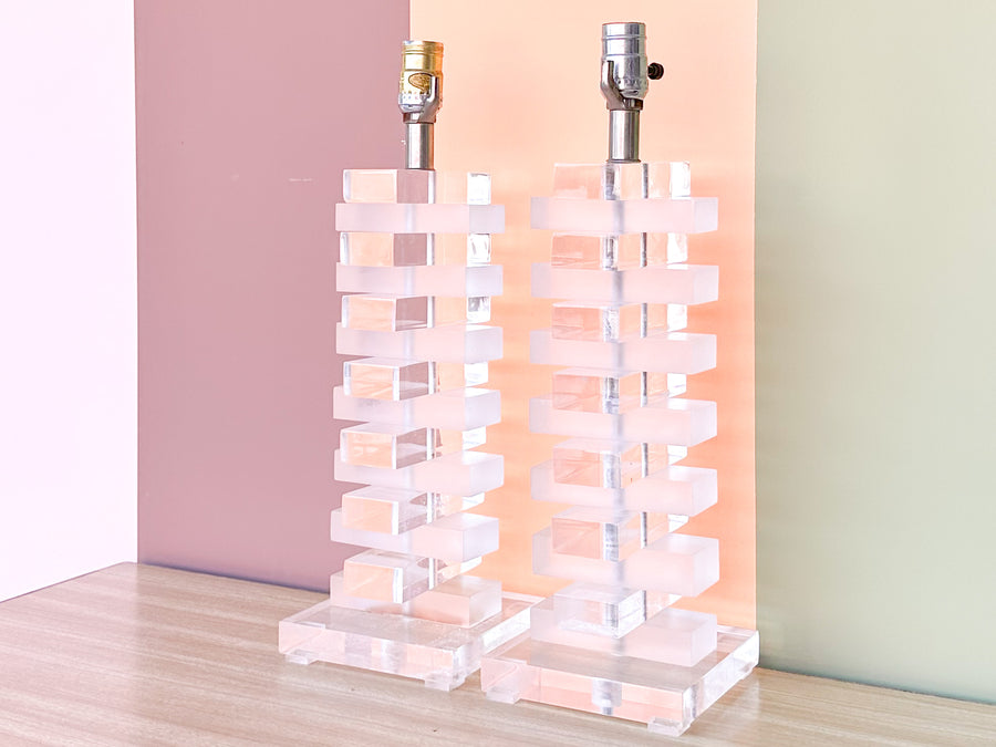 Pair of Stacked Lucite Lamps