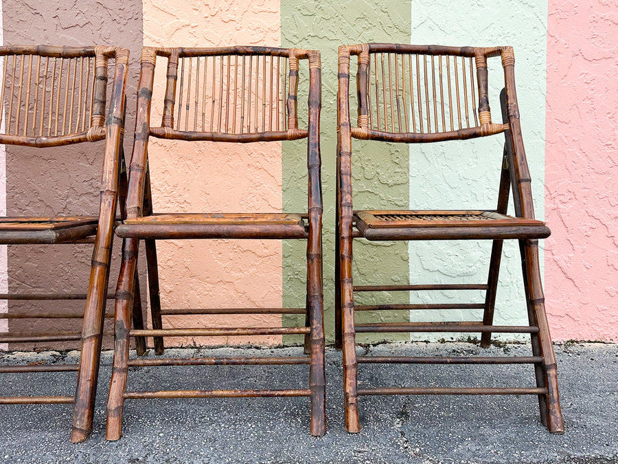 Set of Four Bamboo Folding Chairs