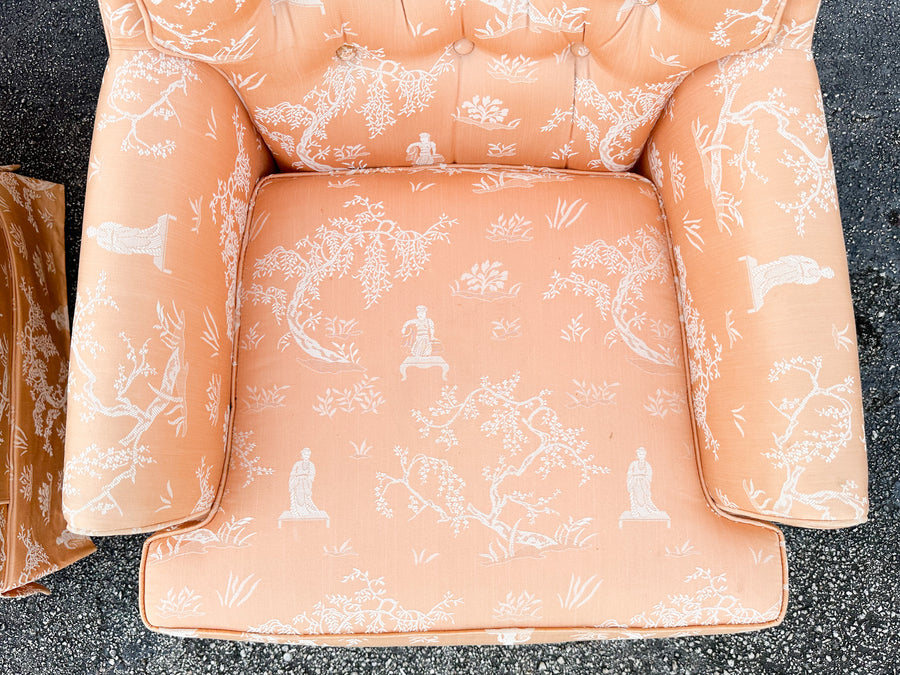 Pair of Peach Pagoda Upholstered Chairs