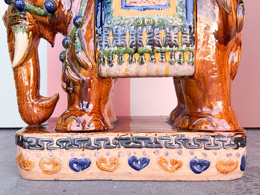 Colorful Terracotta Elephant Garden Seat