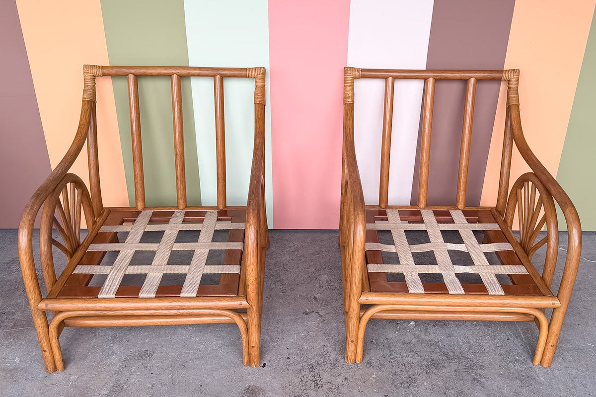 Pair of Old Florida Rattan Lounge Chairs
