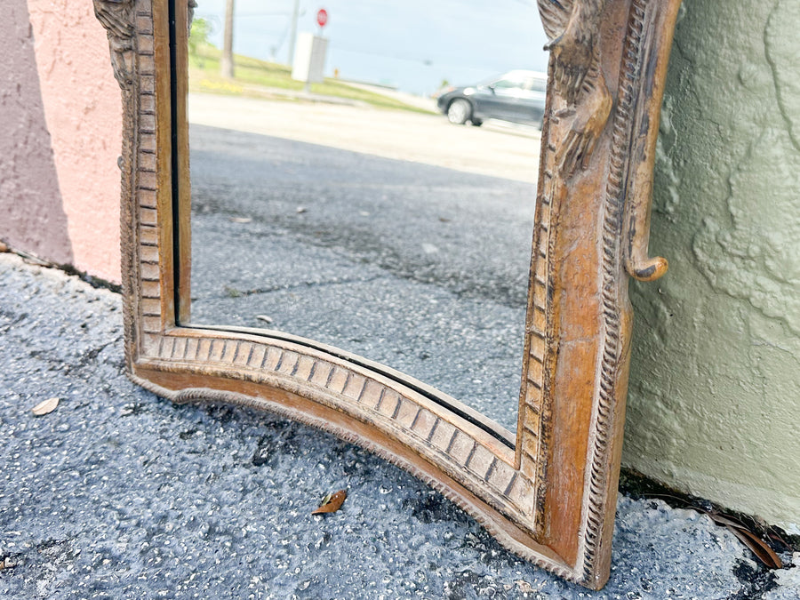 Wood Carved Palm and Monkey Mirror