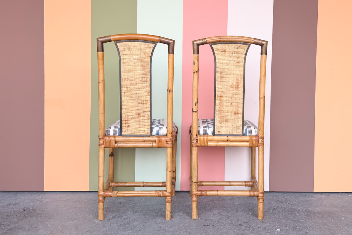 Set of Four Pencil Reed Rattan Dining Chairs