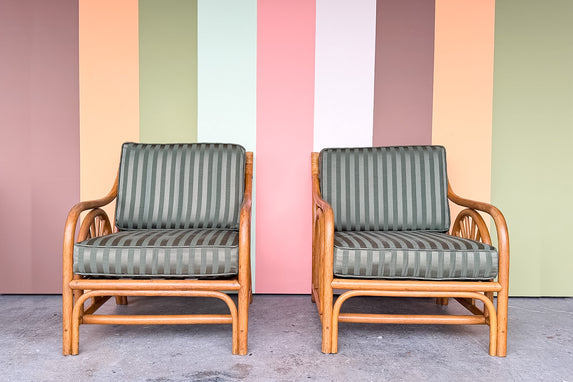 Pair of Old Florida Rattan Lounge Chairs