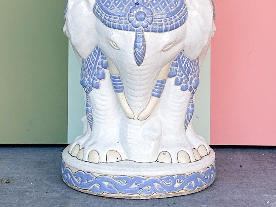 Blue and White Tri Head Elephant Garden Seat