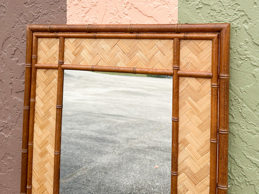 Old Florida Style Rattan Mirror