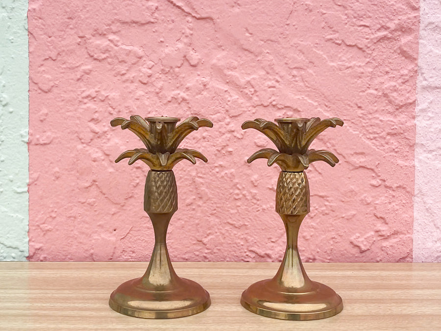Pair of Brass Palm Tree Candlesticks