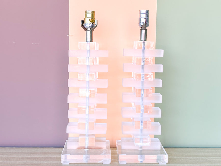 Pair of Stacked Lucite Lamps