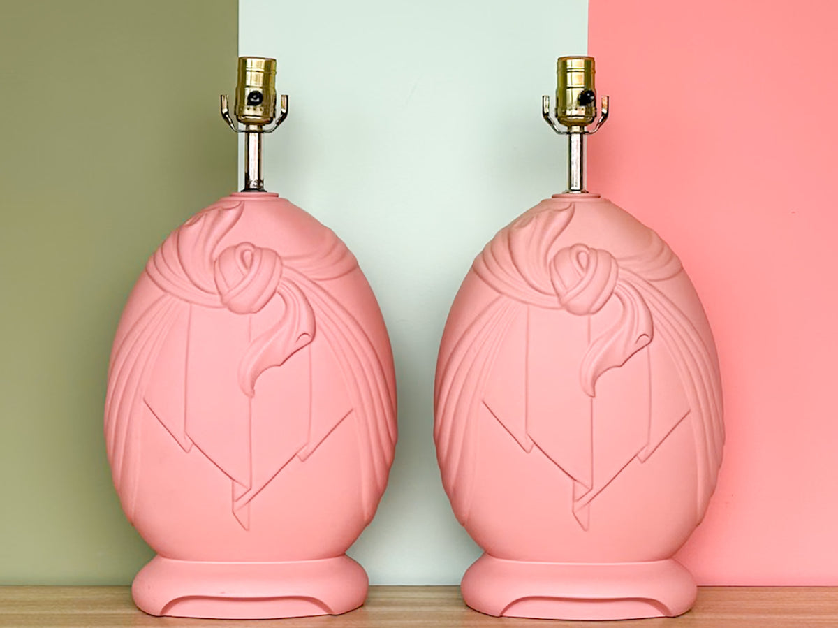 Pair of Pink Swag Lamps