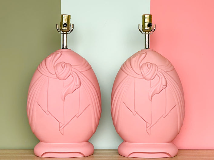 Pair of Pink Swag Lamps