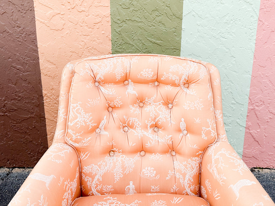 Pair of Peach Pagoda Upholstered Chairs