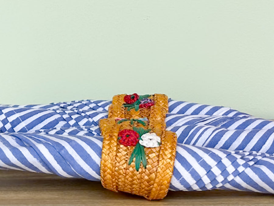 Set of Twelve Raffia Flower Napkin Rings