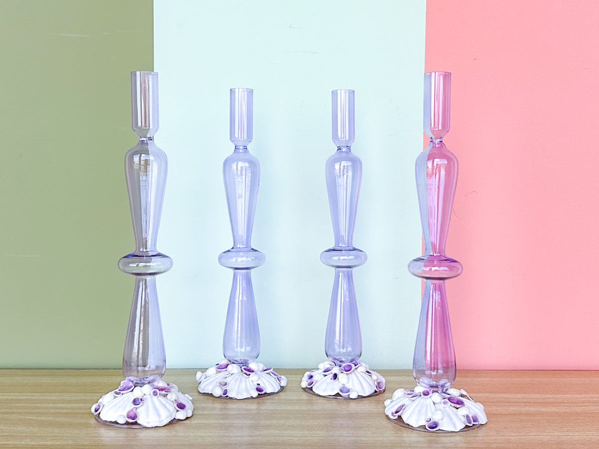 Pair of Shellegance Lavender Candle Holders