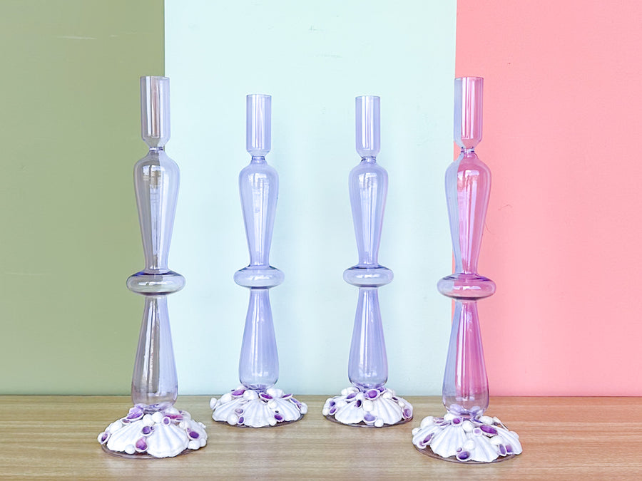 Pair of Shellegance Lavender Candle Holders