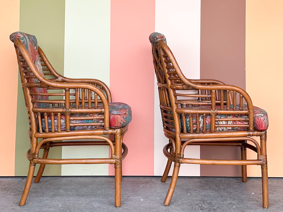 Pair of Ficks Reed Rattan Arm Chairs