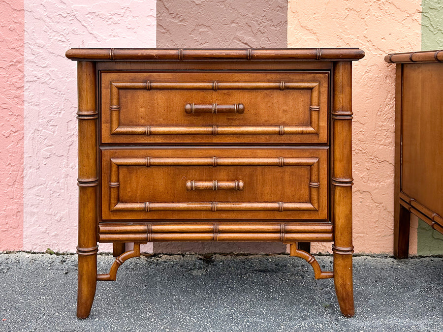 Pair of Handsome Faux Bamboo Nightstands