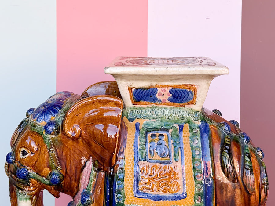Colorful Terracotta Elephant Garden Seat