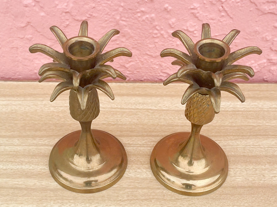 Pair of Brass Palm Tree Candlesticks