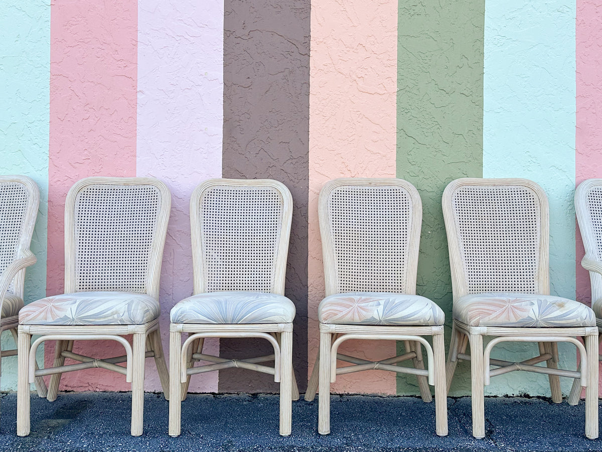 Set of Six Pencil Reed Rattan and Cane Dining Chairs