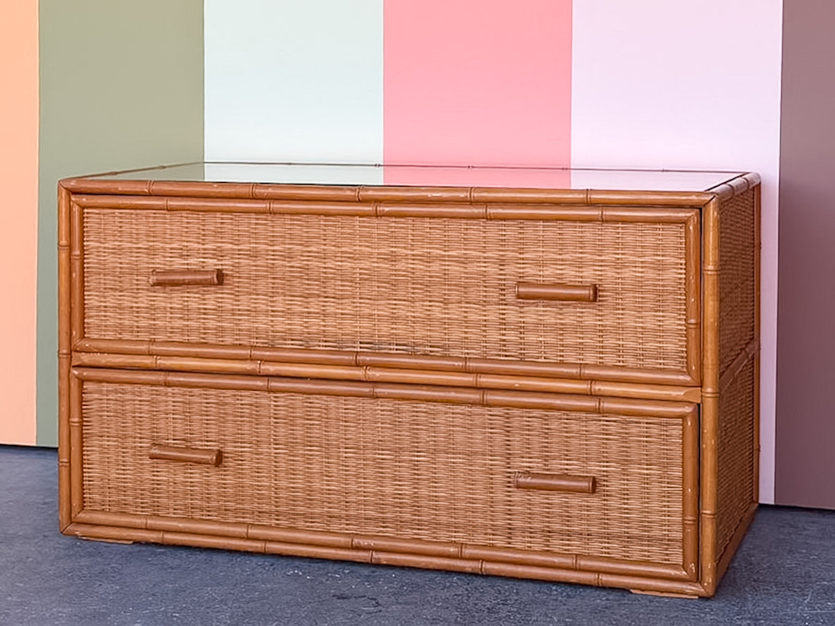 Low Slung Coastal Rattan Chest