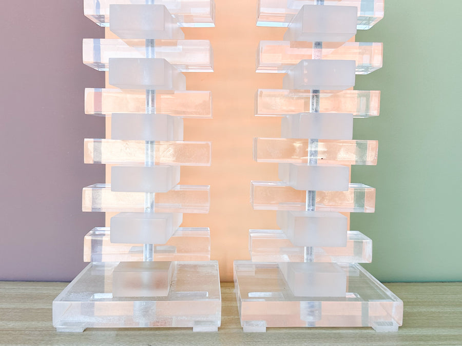 Pair of Stacked Lucite Lamps