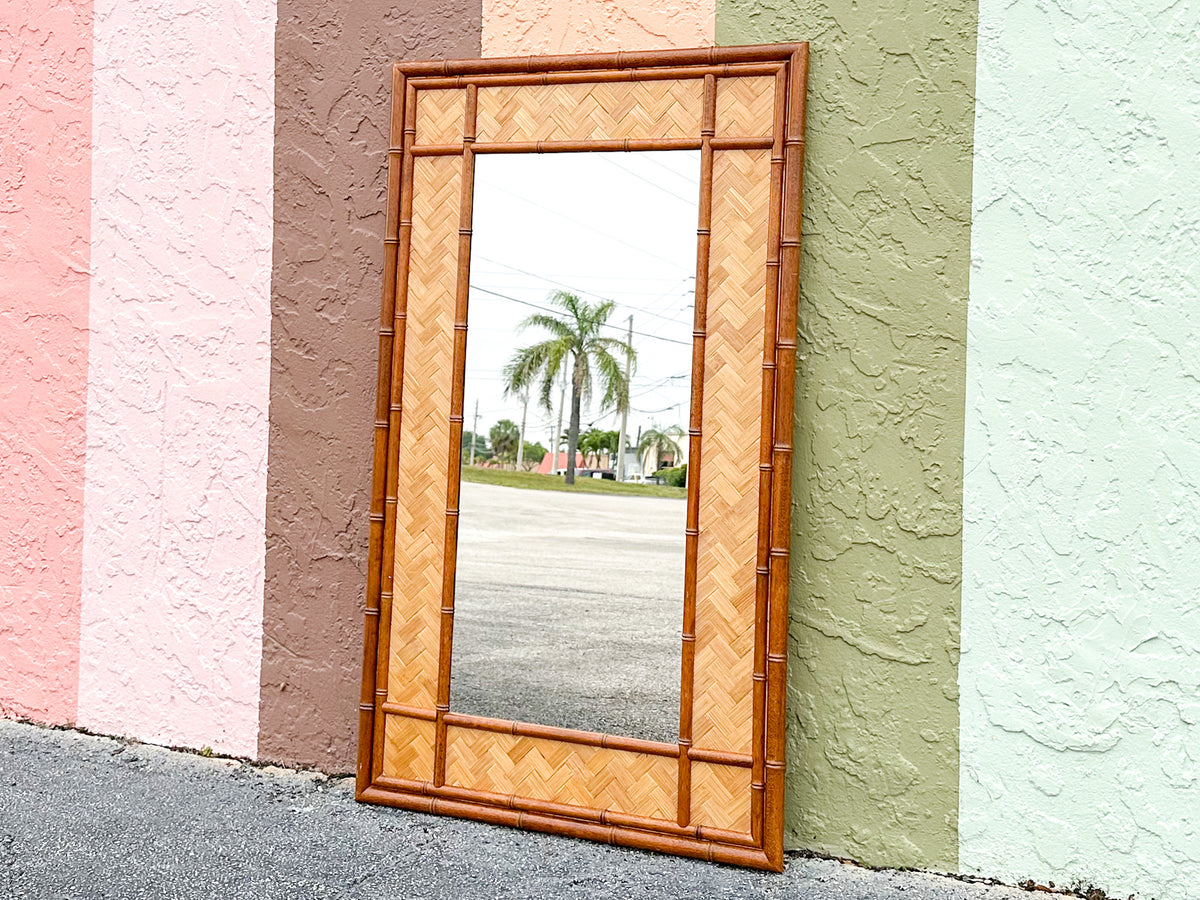 Old Florida Style Rattan Mirror