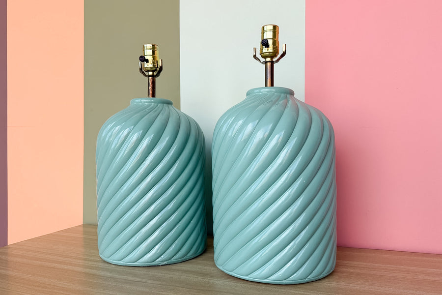 Pair of Turquoise Swirl Lamps
