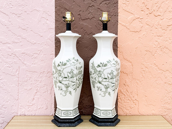 Pair of Pretty Green Chinoiserie Lamps