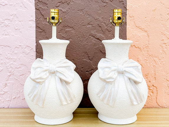 Pair of Adorable Plaster Bow Lamps