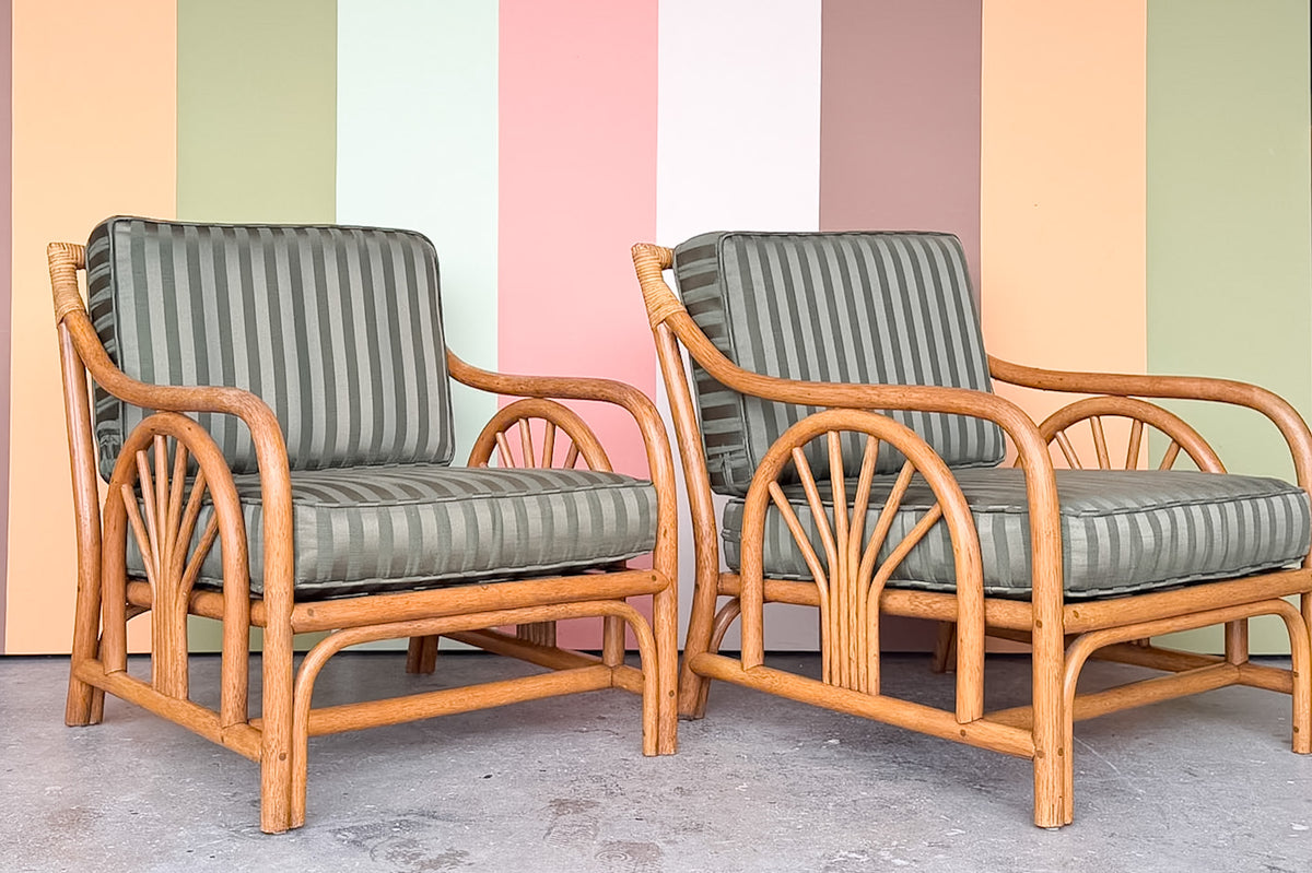 Pair of Old Florida Rattan Lounge Chairs