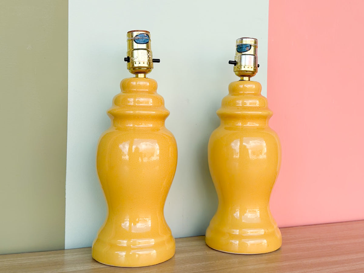 Pair of Petite Yellow Ginger Jar Lamps