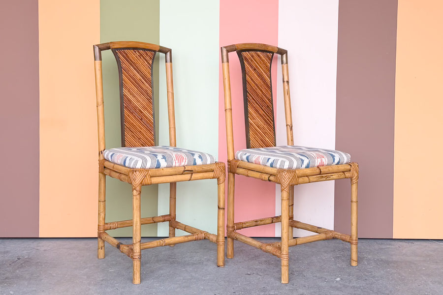Set of Four Pencil Reed Rattan Dining Chairs