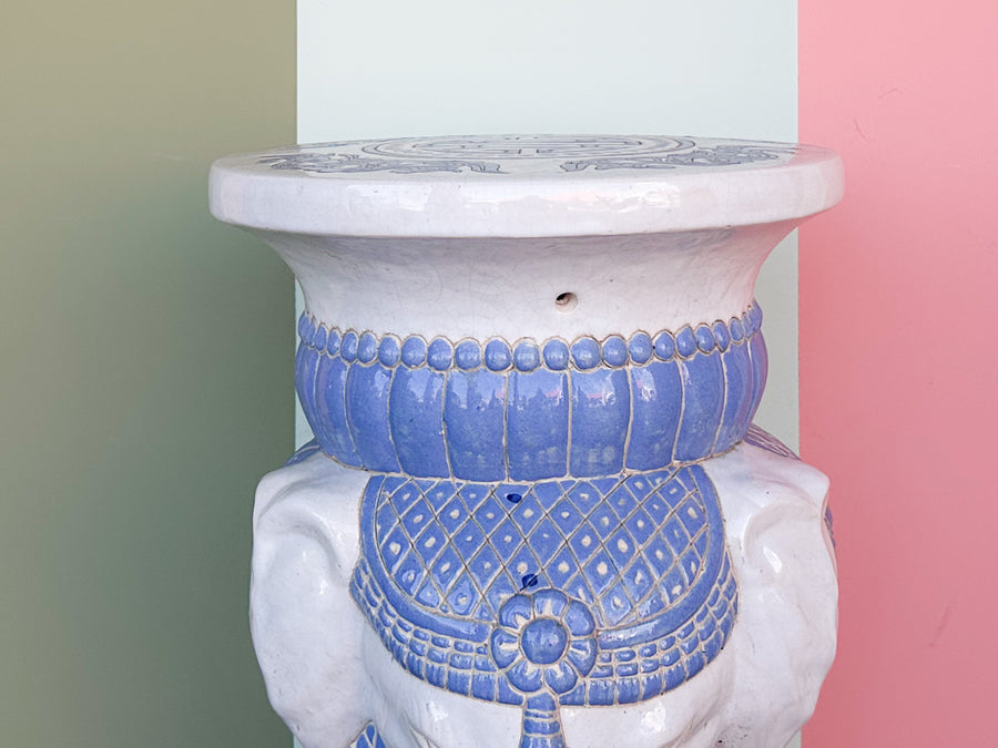 Blue and White Tri Head Elephant Garden Seat