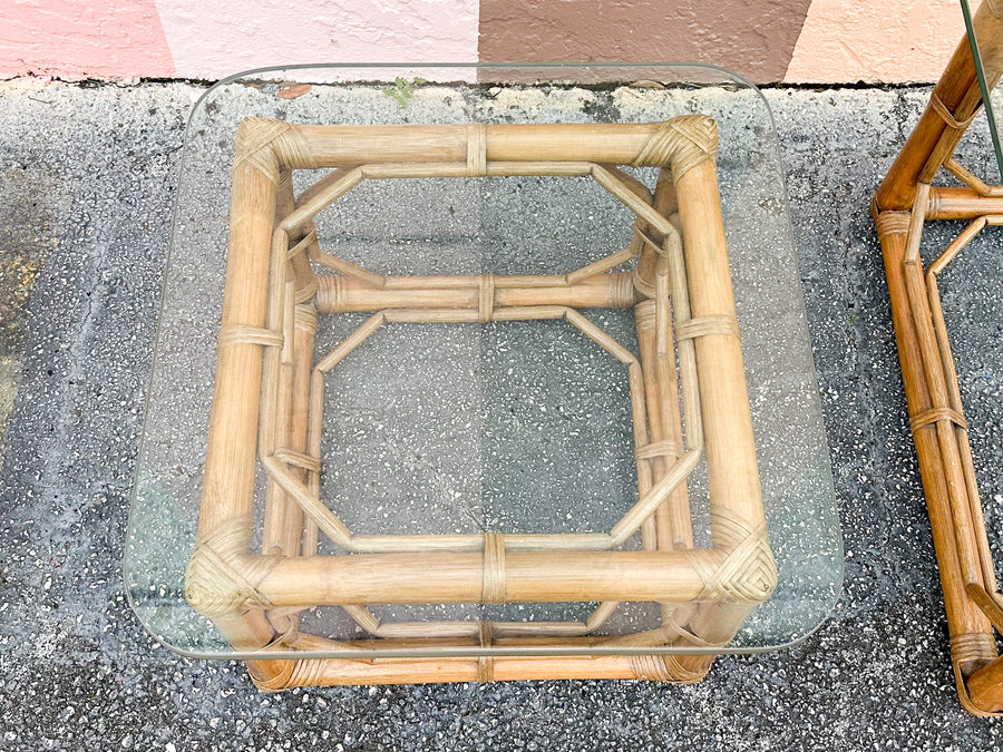 Pair of Fretwork Rattan Side Tables