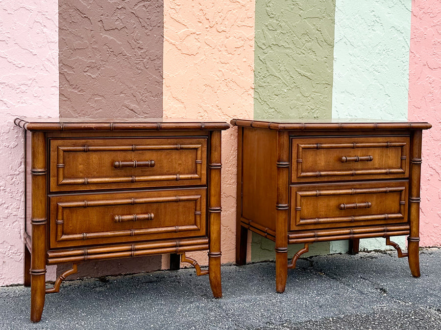Pair of Handsome Faux Bamboo Nightstands